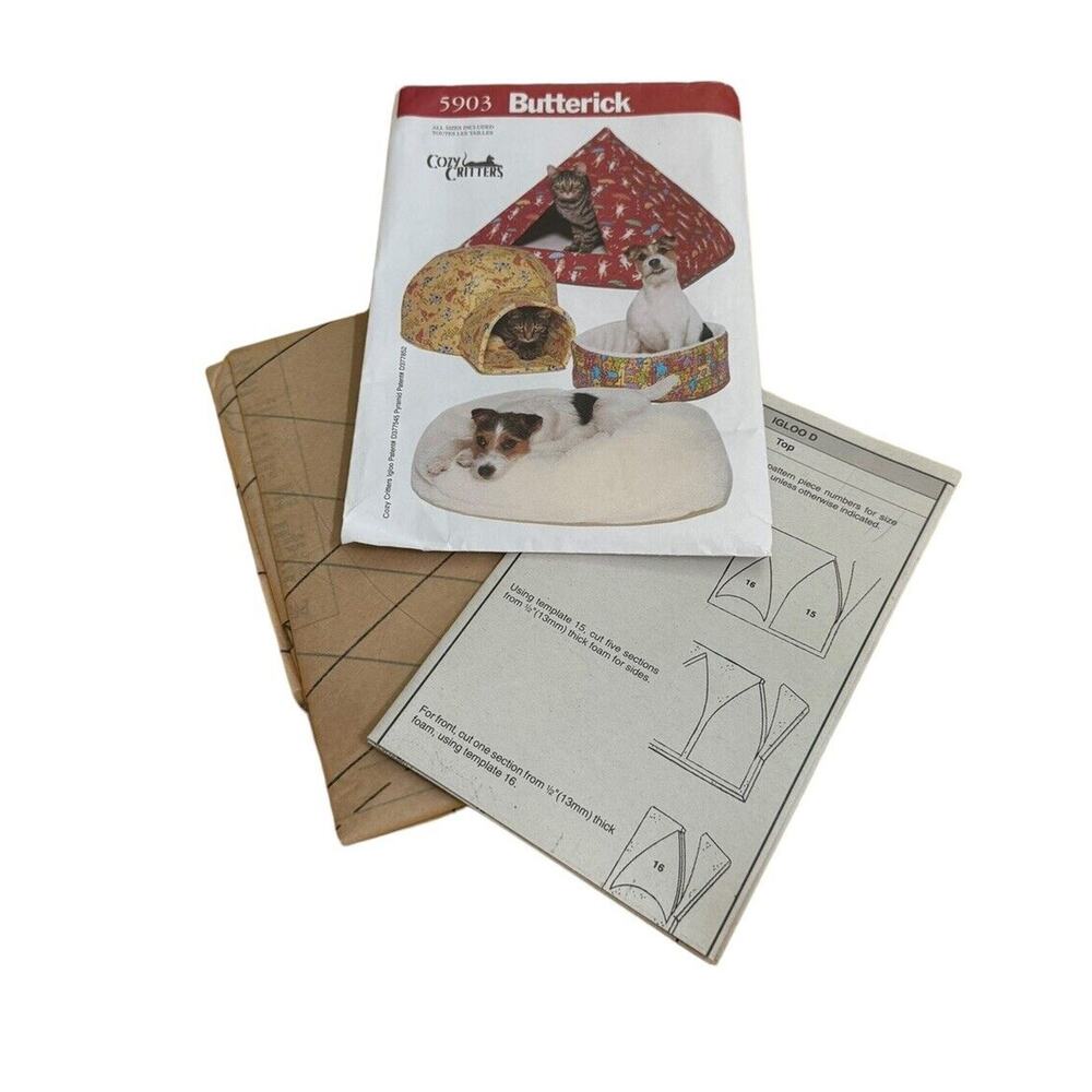 Butterick Sewing Pattern 5903 Cozy Critters 4 Types of‎ Beds for Cats/Dogs UNCUT